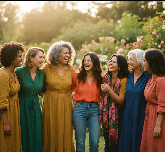 Diverse group of women of different ethnicities celebrating together