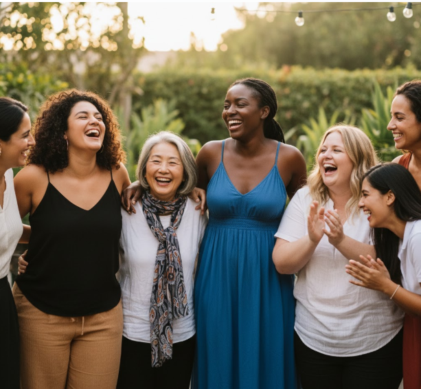 Diverse group of women of different sizes and ages laughing together
