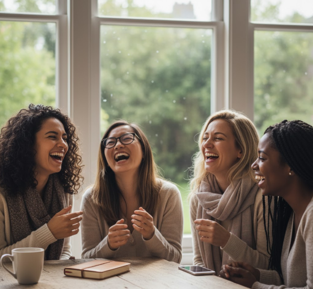Diverse group of women laughing together naturally